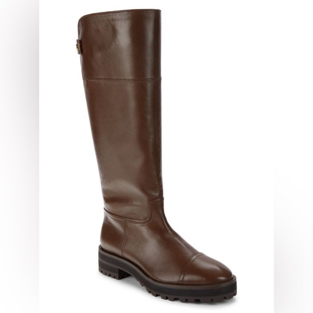 Stuart Weitzman Brown Espresso Pearly Leather Knee High Riding Boots NiB